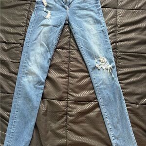 Frame Denim Sky Blue Ripped Skinny Jeans
